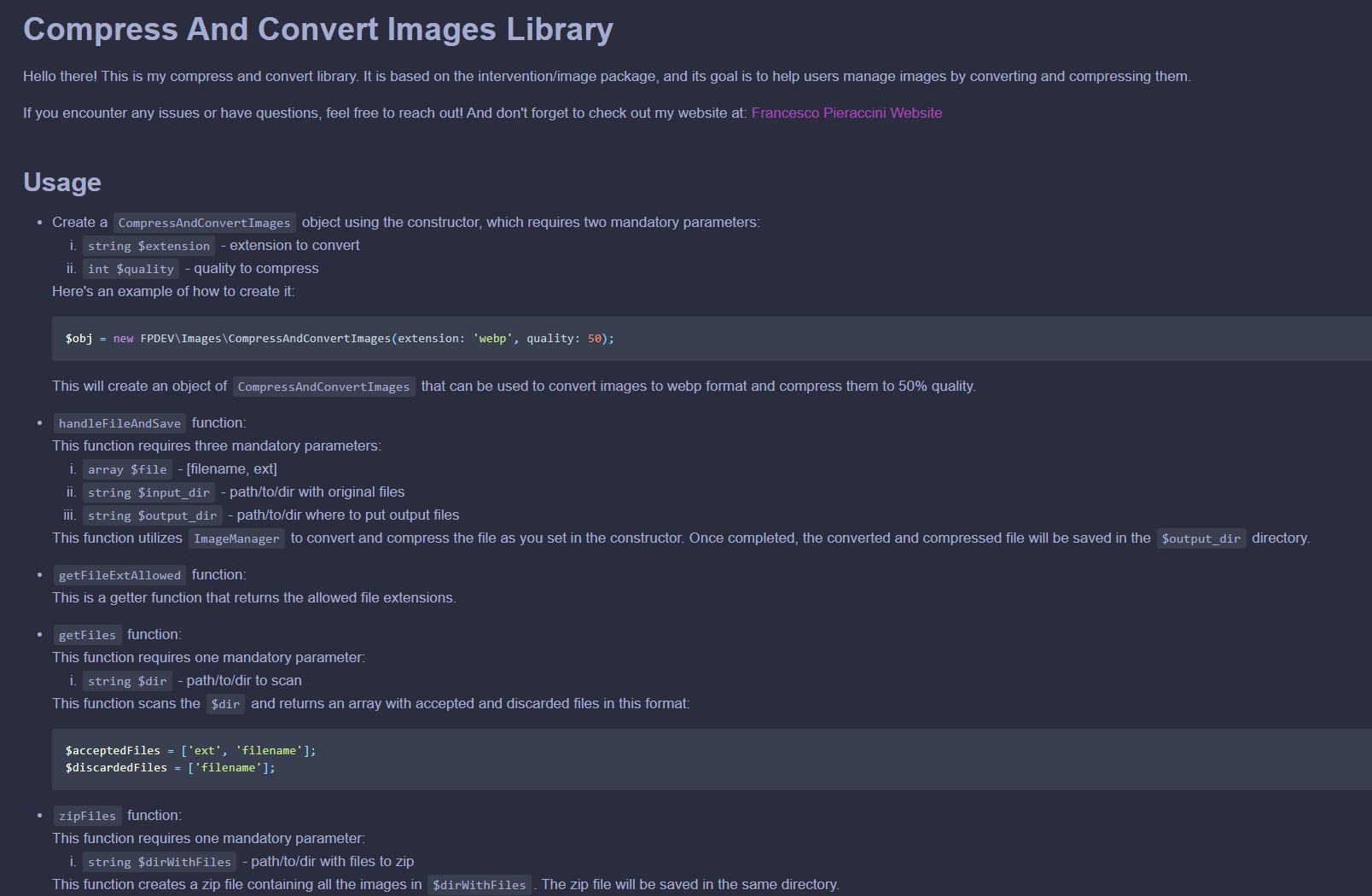 Screenshot del progetto Compress and Convert Images Library