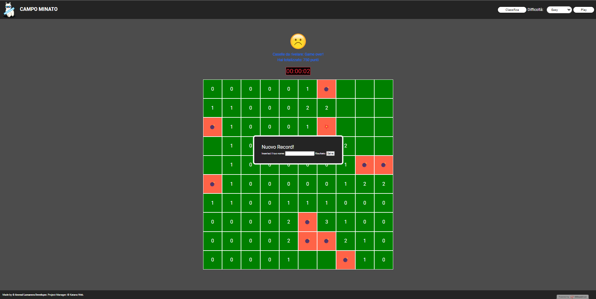 Screenshot del progetto Campo Minato