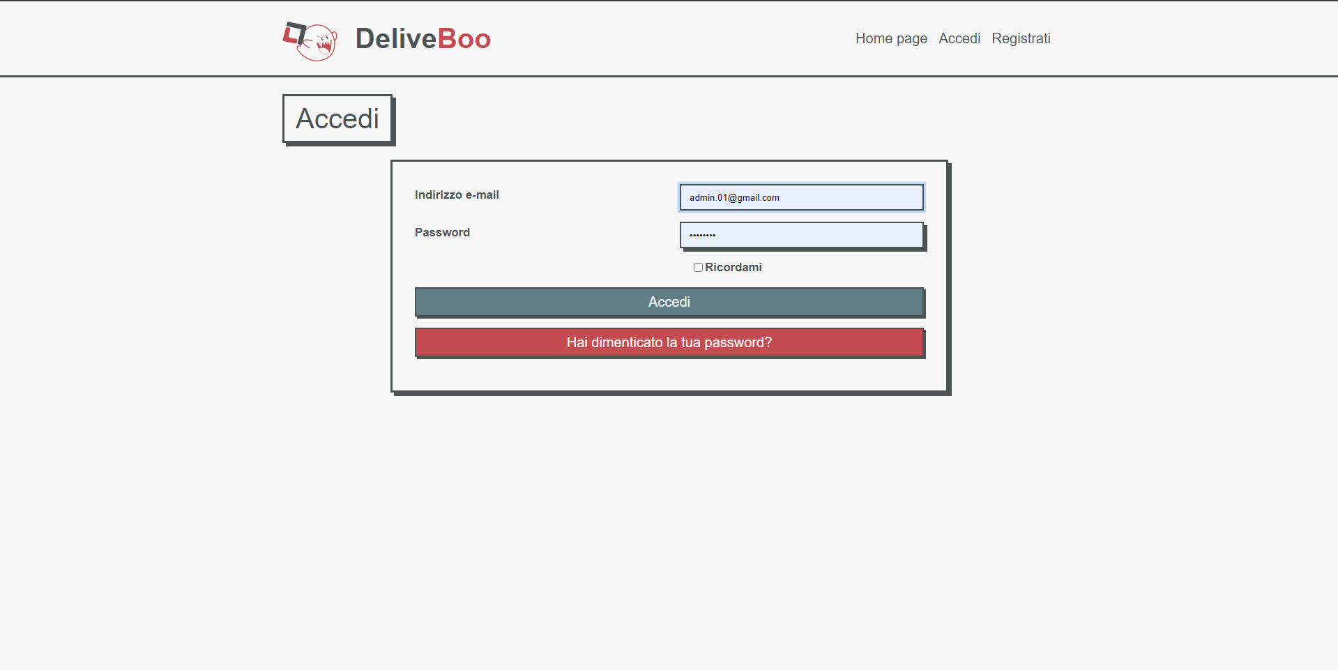 Screenshot del progetto Deliveboo