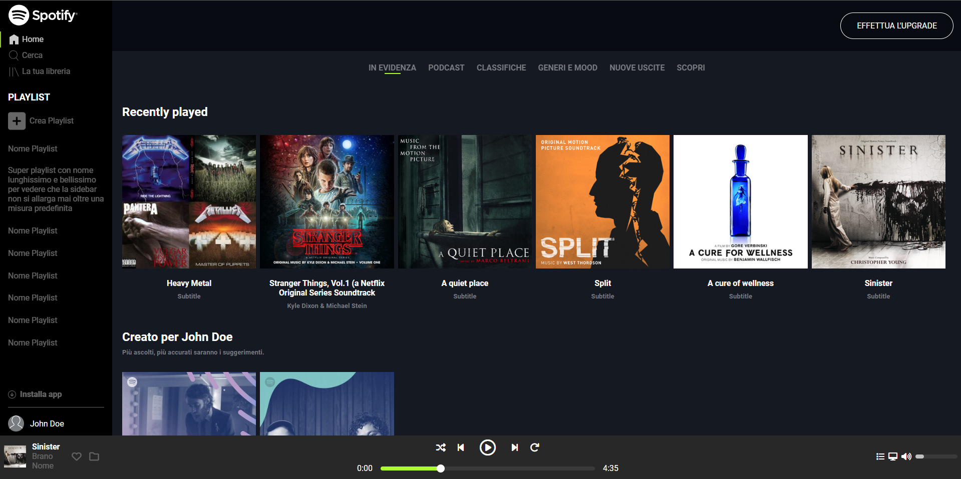 Screenshot del progetto Spotify