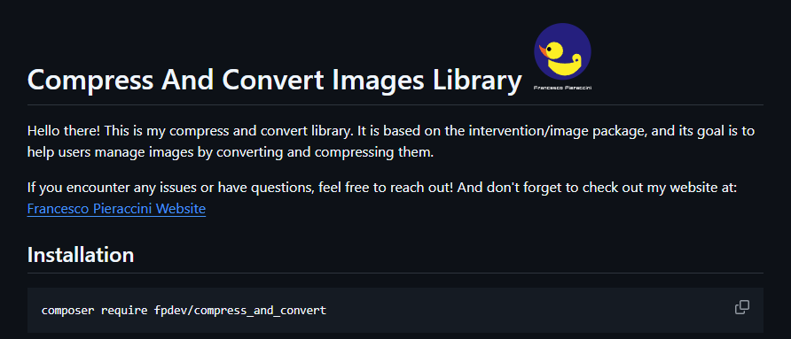 Screenshot del progetto Compress and Convert Images Library